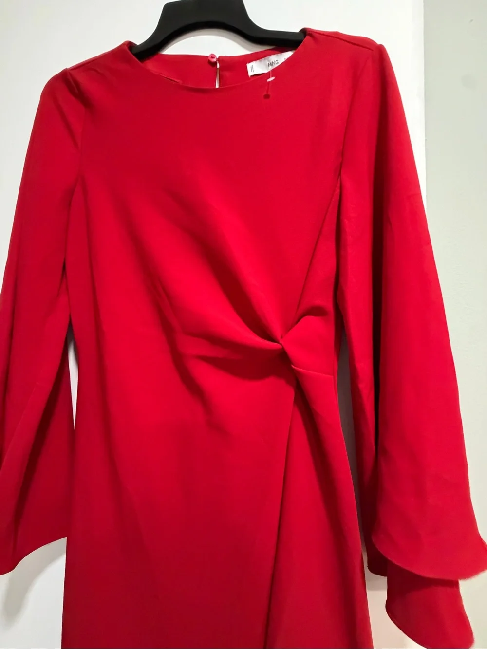 NWT Mango Red Side Twist Bell Sleeve Midi Dress Size 6 - Picture 5 of 8